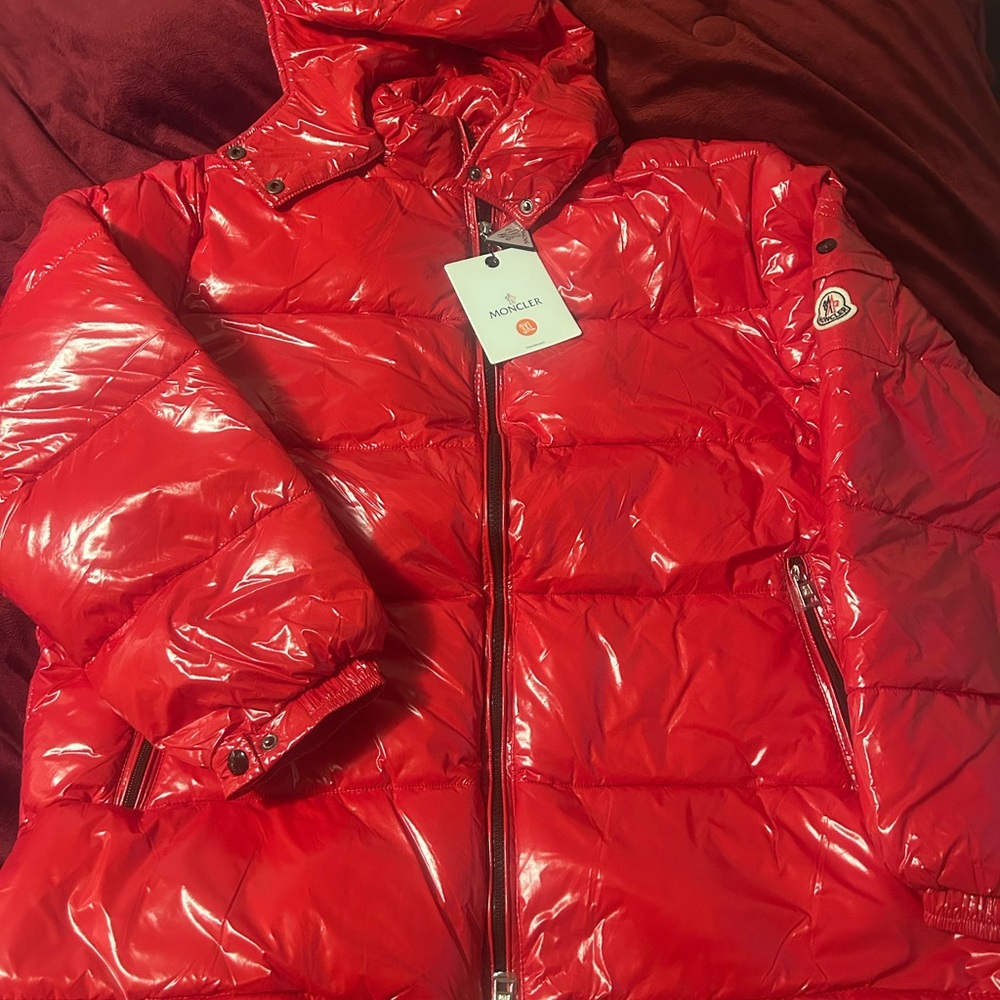 Moncler Glossy Red Jacket with Logo